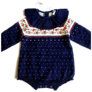Janie & Jack 12-18 Months Holiday Ruffle Neck Sweater Romper Onepiece Bodysuit